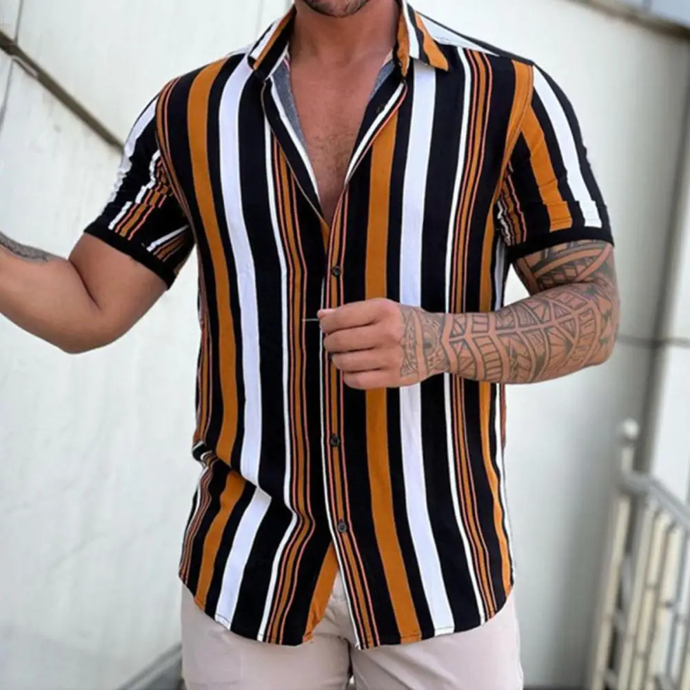 

Turn-down Collar Loose Type Easy to Match Single-breasted Summer Shirt Male Clothes