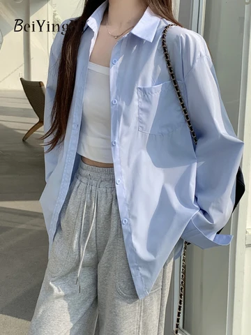 Beiyingni Белые хлопковые рубашки женские oversize