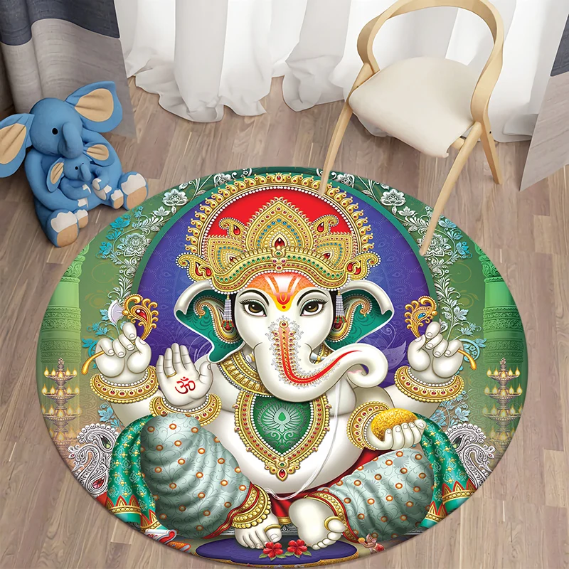 

Ganesha Round Carpets for Living Room Bedroom Area Rug Soft flannel Mat Bohemian Room Carpet Tapis Home Decor alfombra