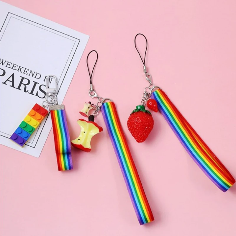 

Korean Smart phone Strap Lanyards Mobile Phone Strap Rope Cute Rainbow Color Fruit Decor Phone Charm