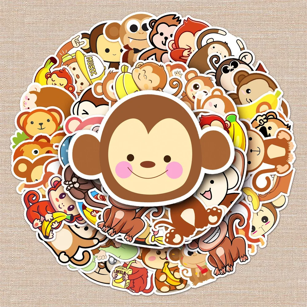 10/30/50PCS Monkey Animal Cartoon Personality Creative Graffiti Sticker Desk Computer Skateboard Waterproof  Sticker  Wholesale