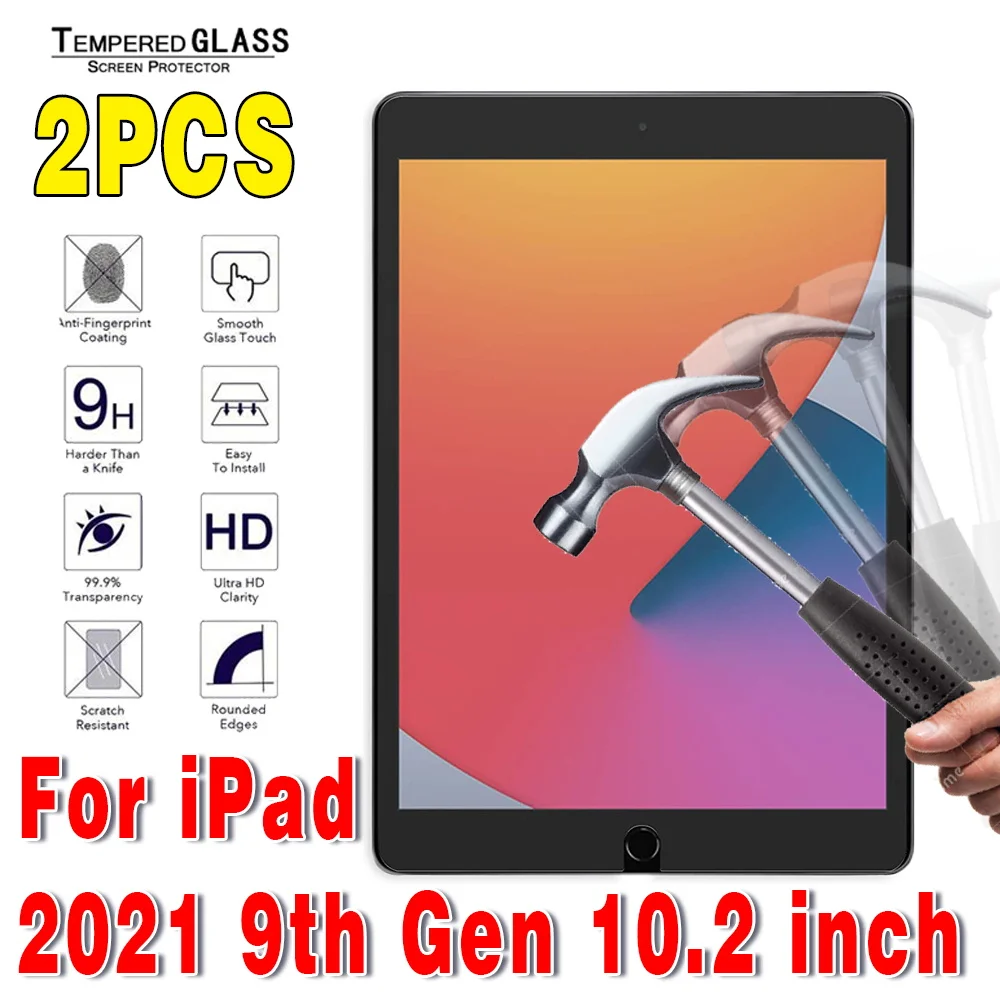 2 шт. закаленное стекло для Apple IPad 9-го поколения 10,2 дюйма 2021 защита для экрана для Ipad 9 10,2 стекло против царапин планшет