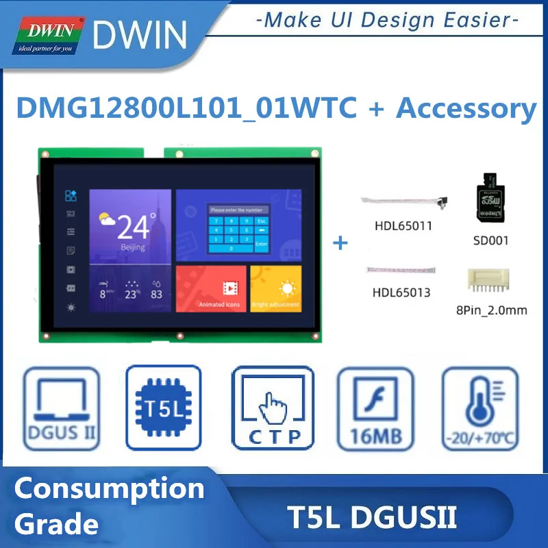 DWIN 10.1 Inch 1280x800 TFT LCD HMI Display Module IPS Capacitive/Resistive TTL/RS232 Touch Screen DMG12800L101_01W - купить по