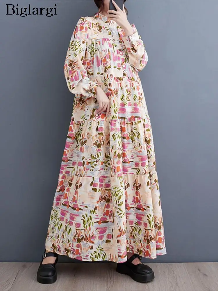 

Женское длинное шифоновое платье большого размера на осень с длинным рукавом и цветочным принтом, дамские платья свободного покроя Плиссированное Повседневное платье Modis, 2023