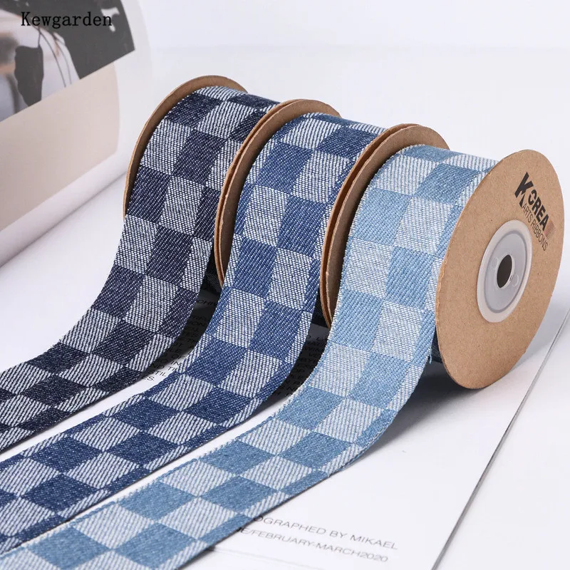 

kewgarden 1" 1.5" 25mm 40mm Plaid Denim Ribbon DIY Bow Hair Accessories Make Sewing Materials Handmade Tape Crafts 10 Yards