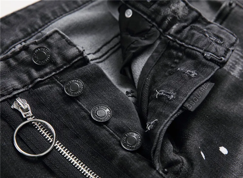 2022 new Dsquared2 tattered paint splashed men's self-cultivation hole patch elastic D2 jeans skinny beggar pants 1056