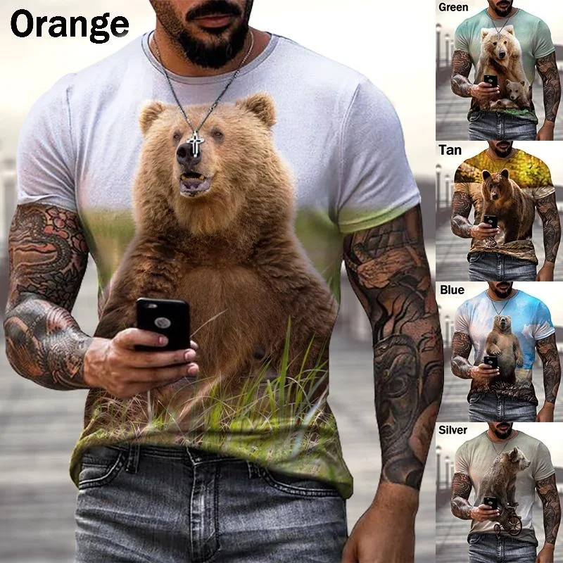 

New Funny Fashion Bear 3d T-shirt Animal Print Street Hip-hop Cool T-shirt Men Women Oversize Short Sleeved