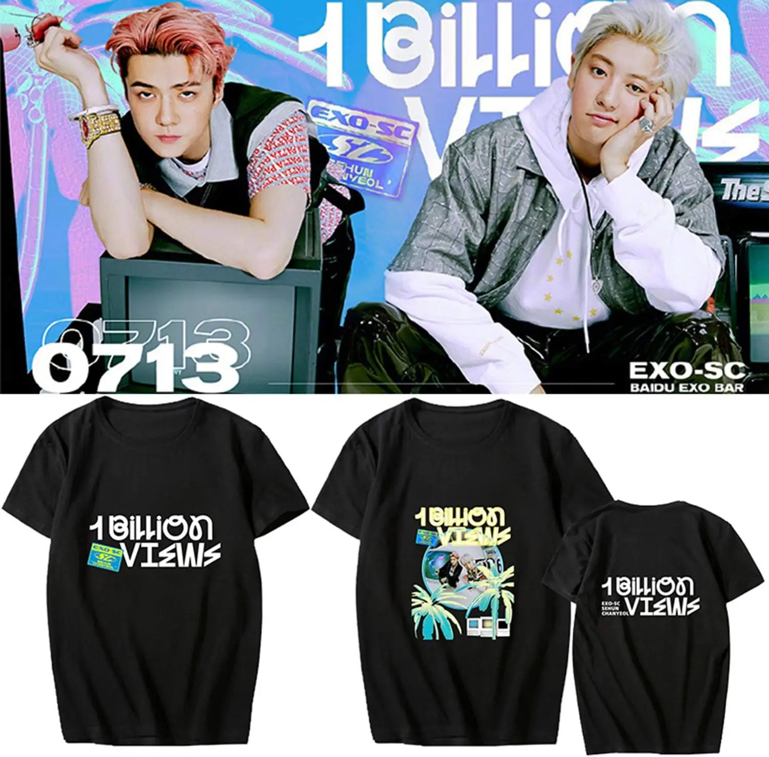 Xkpopfans Kpop -SC T-Shirt New Album Billion Views Support Tshirts Sehun Chanyeol Tee Shirt
