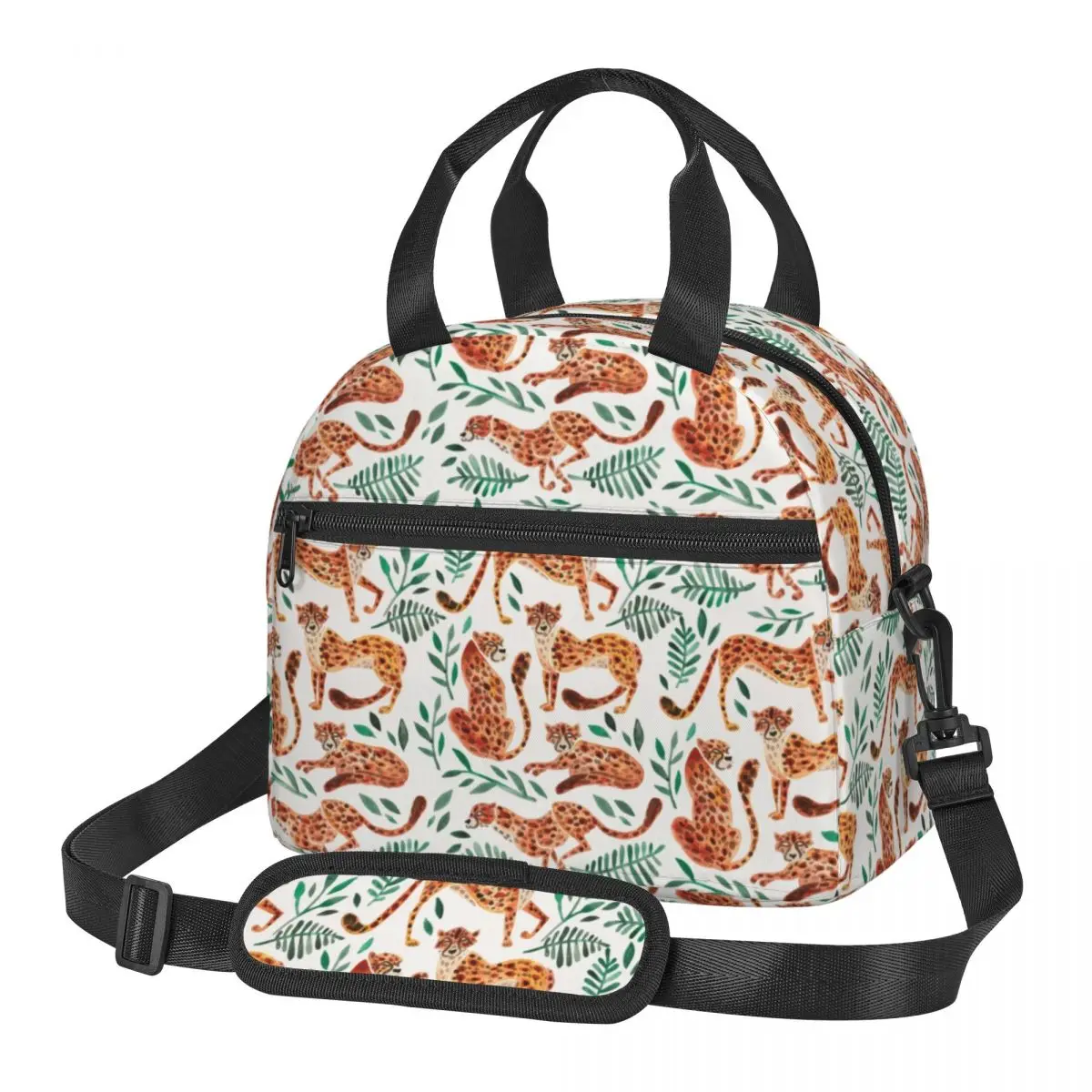 

Изолированная обеденная сумка с изображением тропических джунглей животных гепарда для кемпинга путешествий с леопардовым принтом термальный обеденный бокс для женщин и детей
