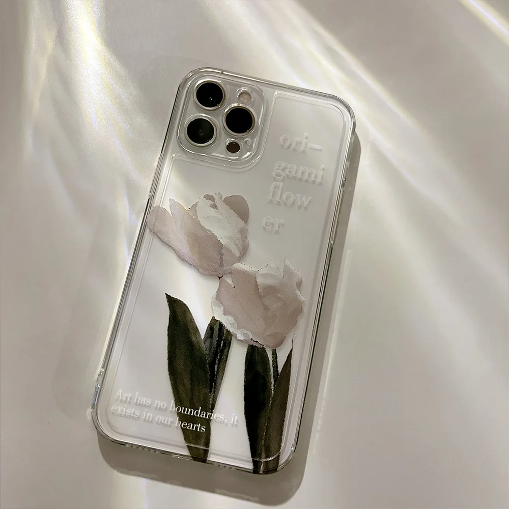 Drawing Cartoon Paint White Flowers Phone Case For iphone 14 13 12 11 Pro Max X XR XSMAX 7 8 Plus SE TPU Case Cover New Products