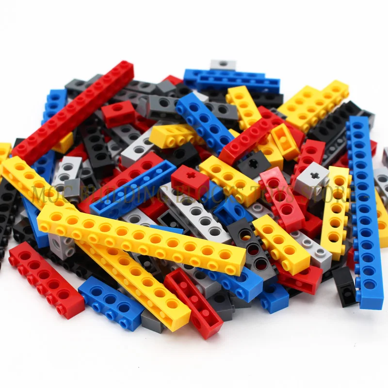 Фото Технические строительные блоки, детали, Объемные Толстые блоки MOC, 6 цветов, комбинированные аксессуары, шипованные длинные лучи, робот, детс... №5
