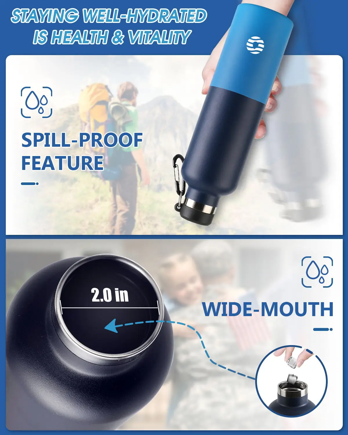 Фляга-термос из нержавеющей стали для занятий фитнесом 1000 мл 18/10 дюймов - купить