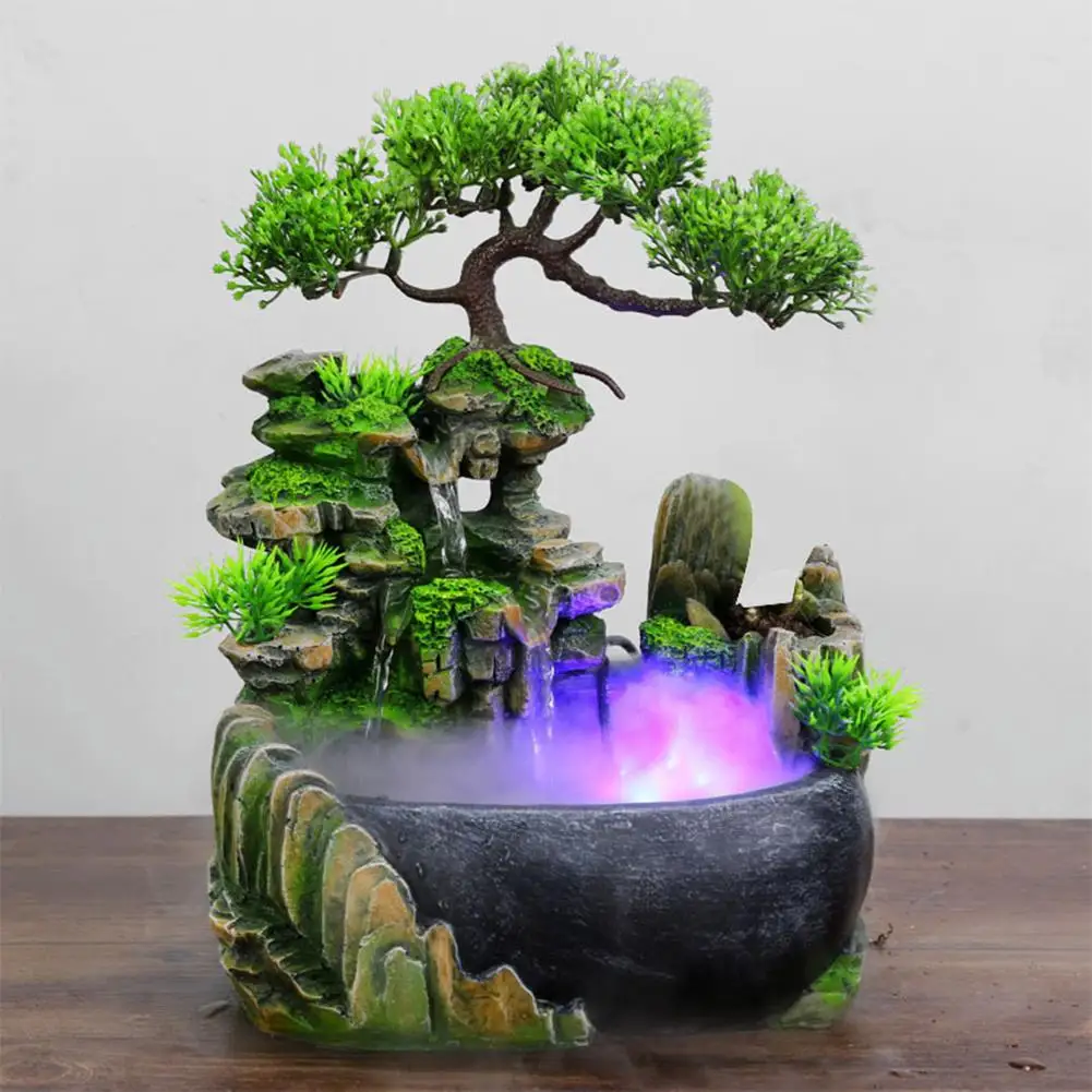 Feng Shui Business Office Creative Table Wealth Office Table Ornaments Floating Waterfall Fountain Spray Humidifier 3 Lights