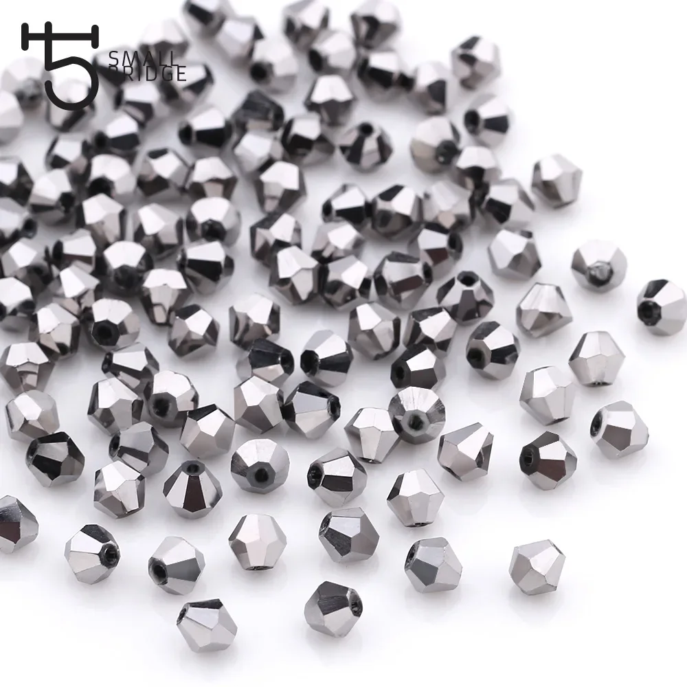 Стеклянные бусины Diy Perles серебристого цвета 3-4 мм