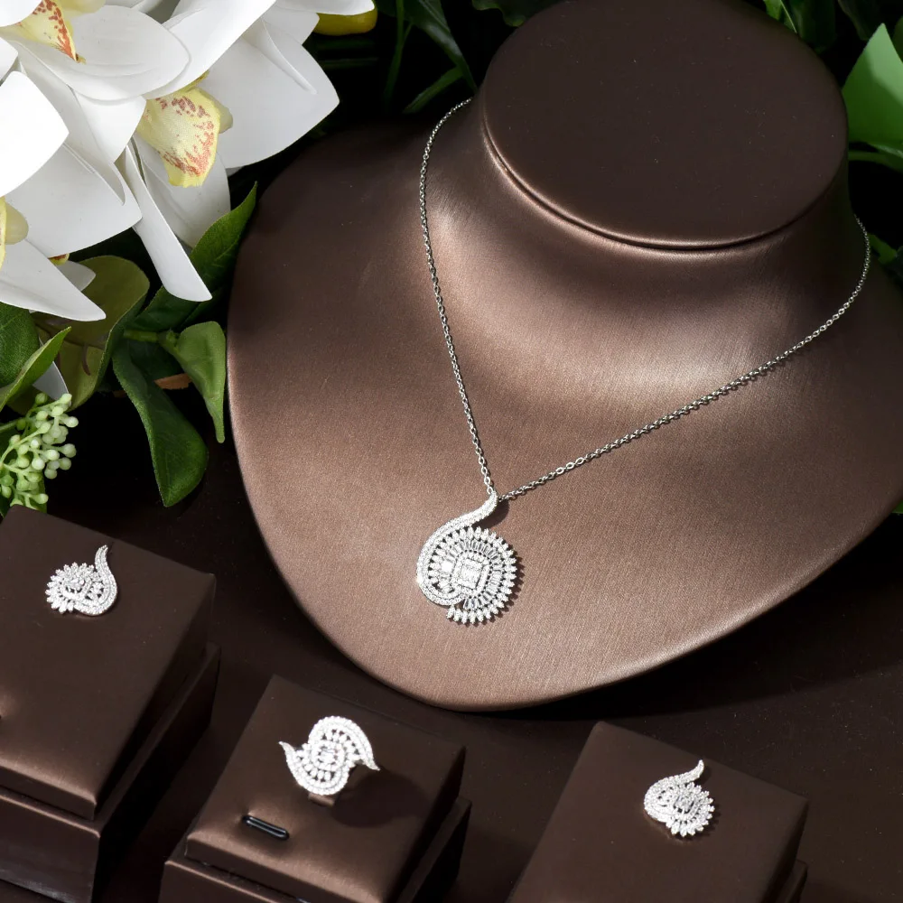 

HIBRIDE Geometric 3PCS Necklace Earring And Ring Sets Cubic Zirconia Jewelry Sets For Dubai Nigeria Women Wedding Bijoux N-51
