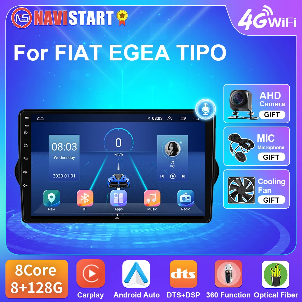 

NAVISTART T5 Car Radio For FIAT EGEA TIPO 2015-2018 Android 10 GPS Navigation 4G WIFI Carplay Auto DSP BT Player No DVD 2 Din