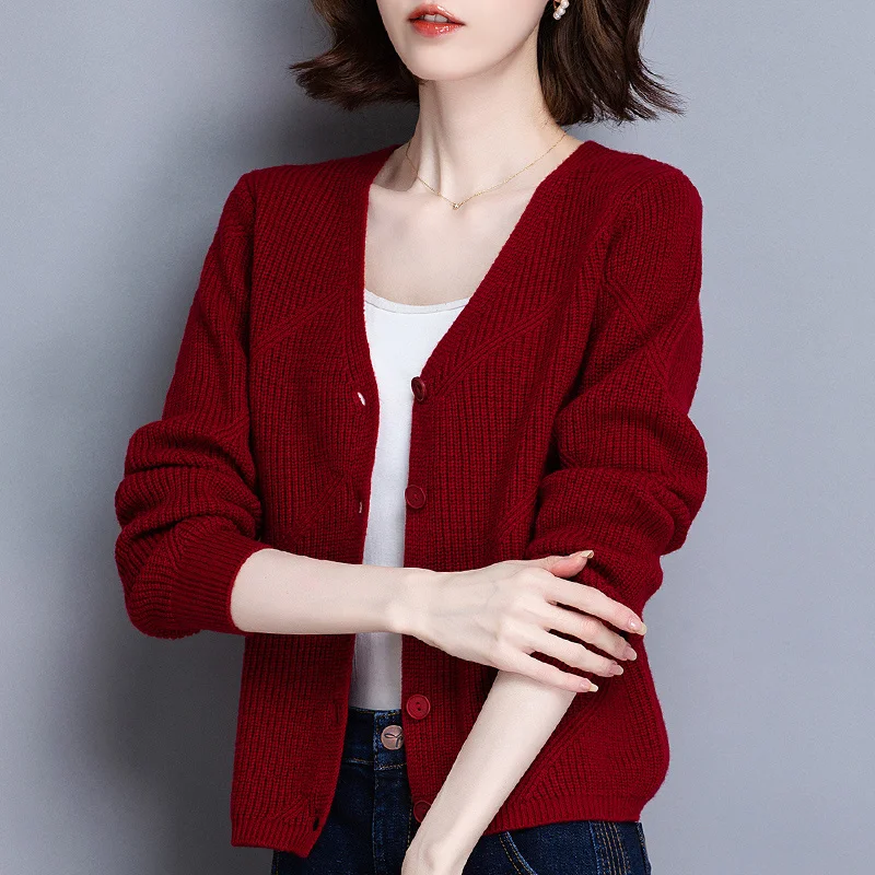 

Luxury brand Fall 2023 Women Clothing Women's 100% Wool Cardigan Knitted Coats Woman Cardigans Real Sheep Fur Sweaters Sweter TN