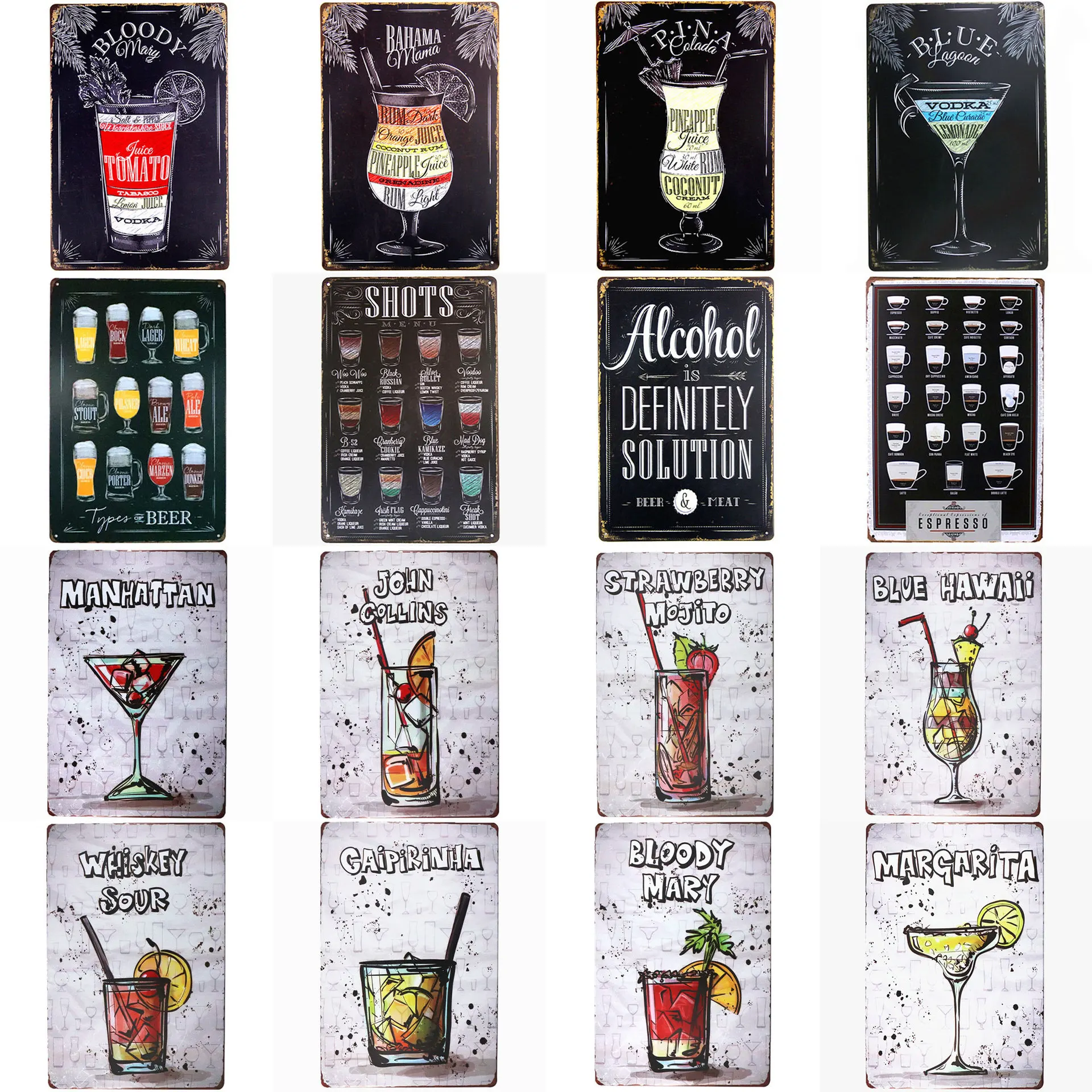 

Vintage Coffee Beer Metal Tin Sign Cocktails Metal Posters Bar Club Rusty Tin Plaque Metal Sign Pub Man Cave Wall Art Decor