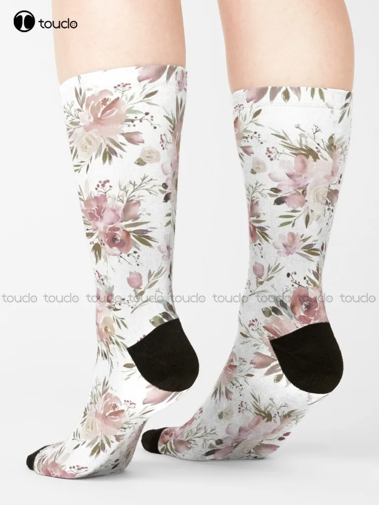 

Dusty Pink Floral Socks Socks For Men Personalized Custom Unisex Adult Teen Youth Socks 360° Digital Print Hd High Quality Gift
