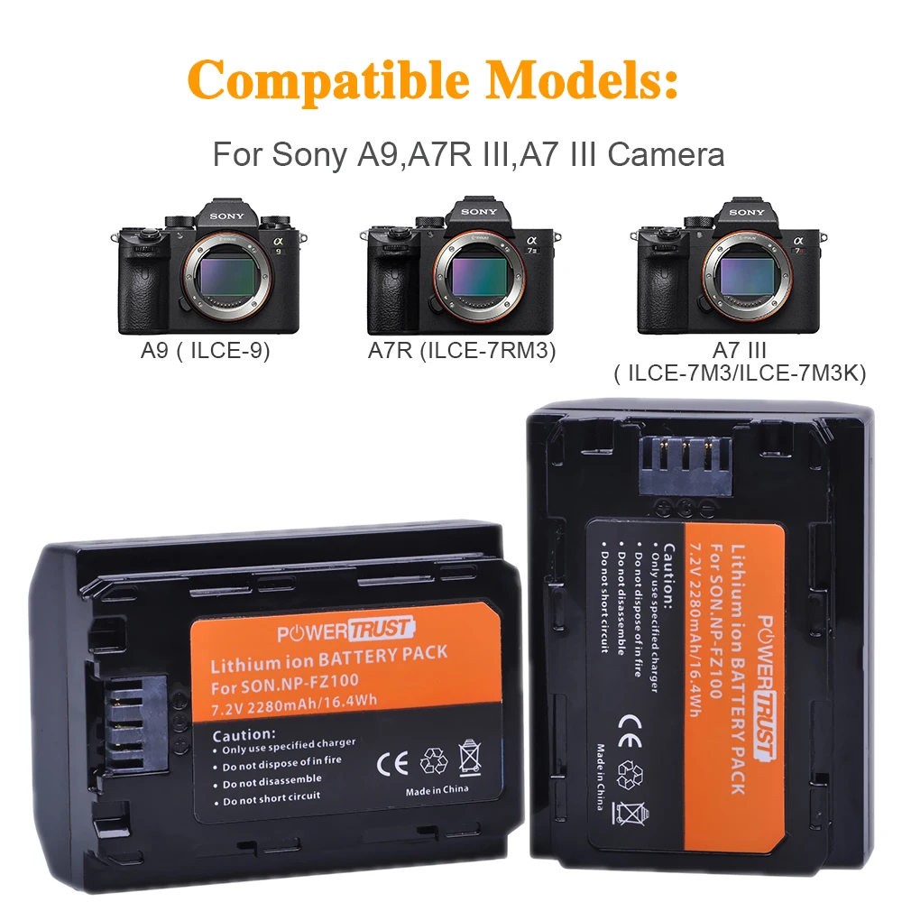 Аккумулятор для Sony A9 A9R 9s NP-FZ100 Alpha 9 BC-QZ1 A7R ILCE-9 A7 III ILCE-7RM3 2280 мАч