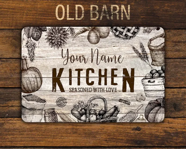 

Kitchen Sign Personalized old wood Metal Sign