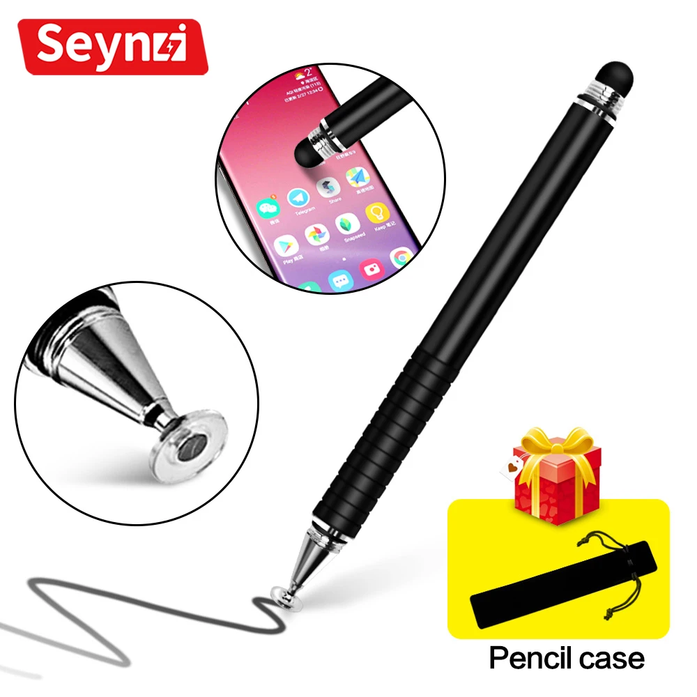 2 In 1 Stylus For Smartphone Tablet Thick Thin Drawing Capacitive Pencil Universal Android Mobile Screen Metal Note Touch Pen