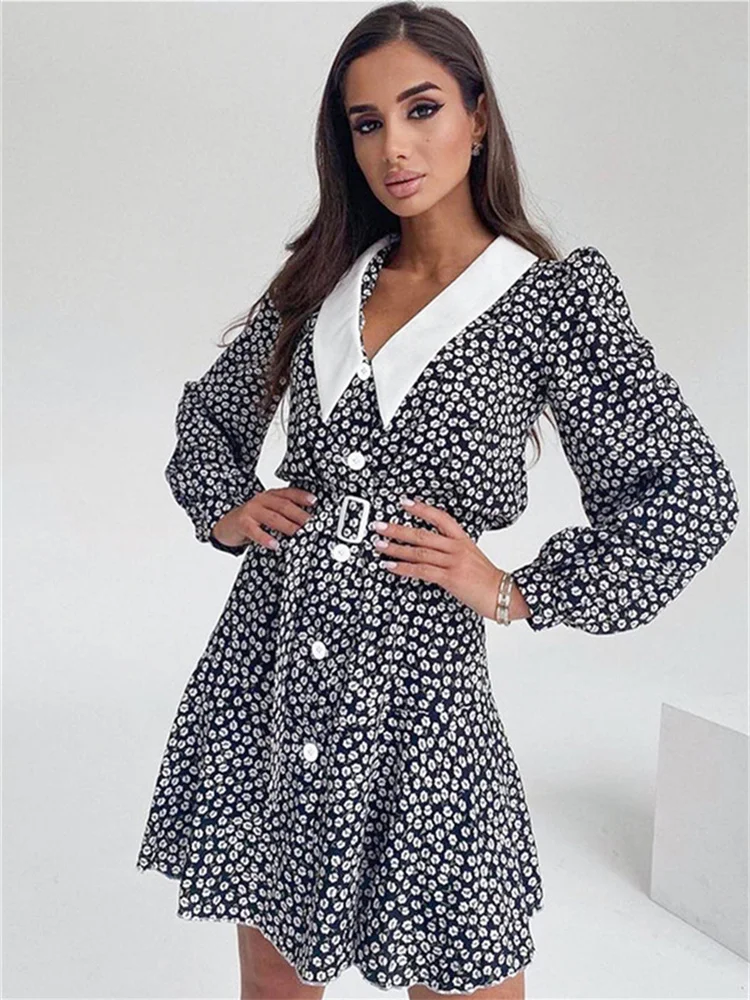 

2022 New Autumn Fashion Women's Puff Sleeve Floral Dress Vintage Commuter All-match Cotton Long-sleeve A-line Dresses Women Robe
