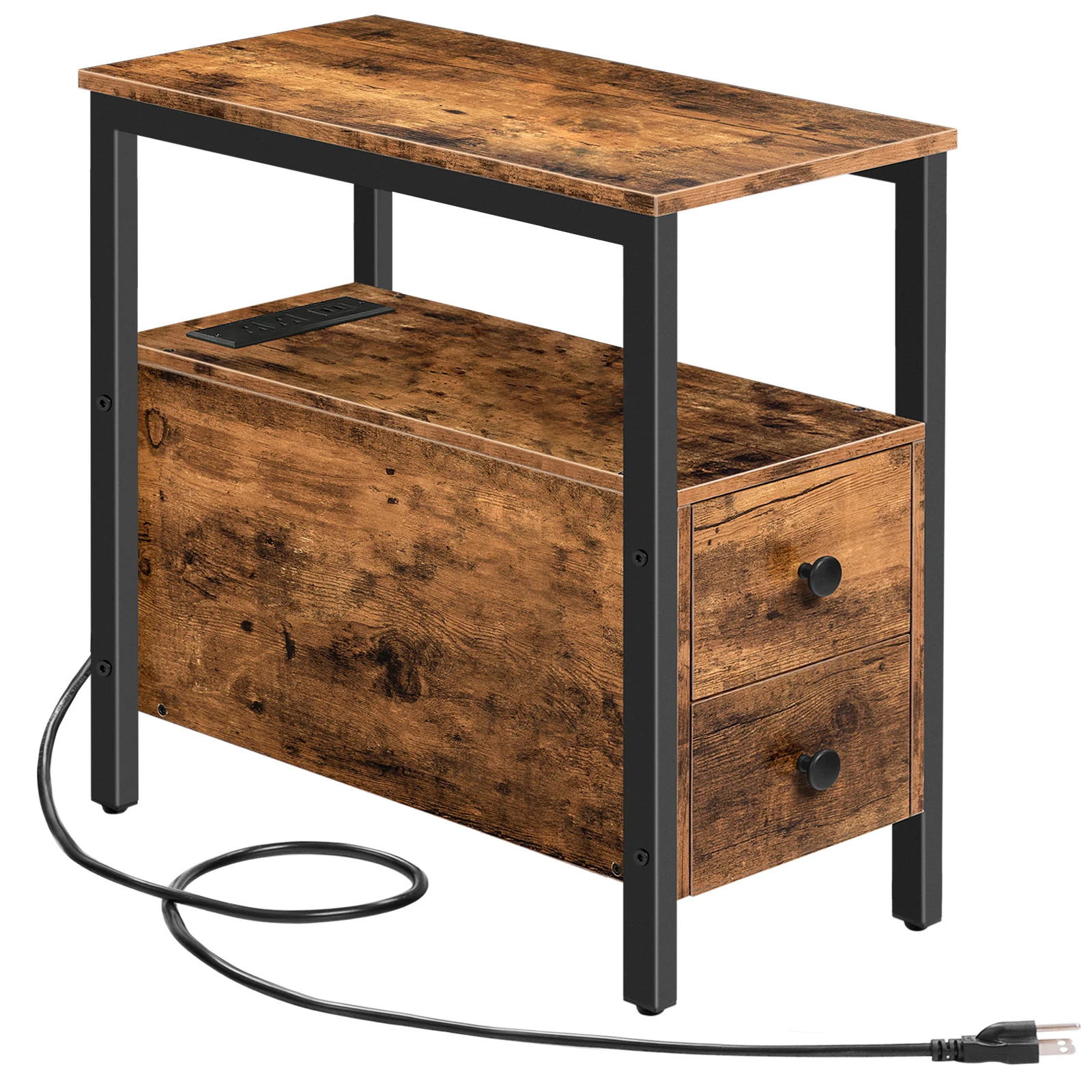 

HOOBRO End Table With Charging Station Narrow Side Table With 2Drawer And USB Port And Power Outlets Nightstand For Small Space
