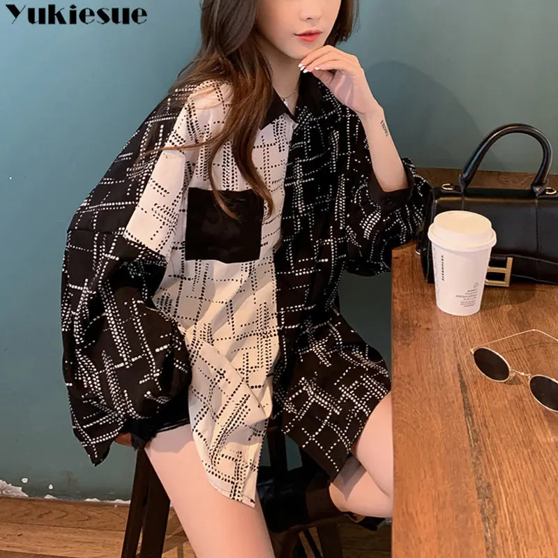 

Повседневная Блузка, женский Кардиган с длинным рукавом, рубашка, топ, Женская Весенняя винтажная клетчатая свободная дизайнерская универсальная блузка в Корейском стиле