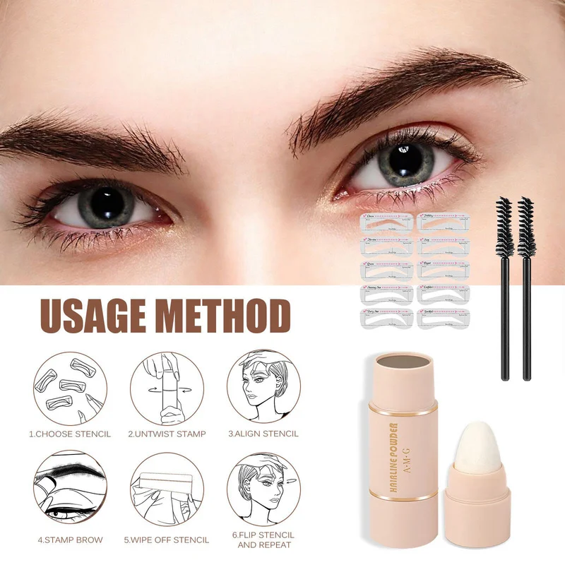 

Professional Eyebrow Stamp Stencil Shaping Kit Set Eyebrow Trimmer Brush Hairline Enhancer Face Contour Powder Make Up Cosmetics