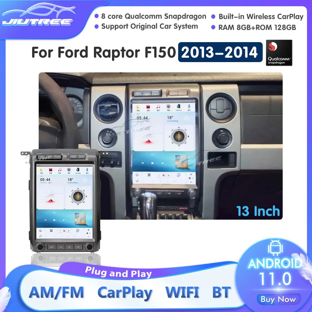 Android 11.0 For Ford Raptor F150 2013 2014 Tesla Style Car Radio Multimedia 8+128G Player GPS Navigation Head Unit DSP Carplay