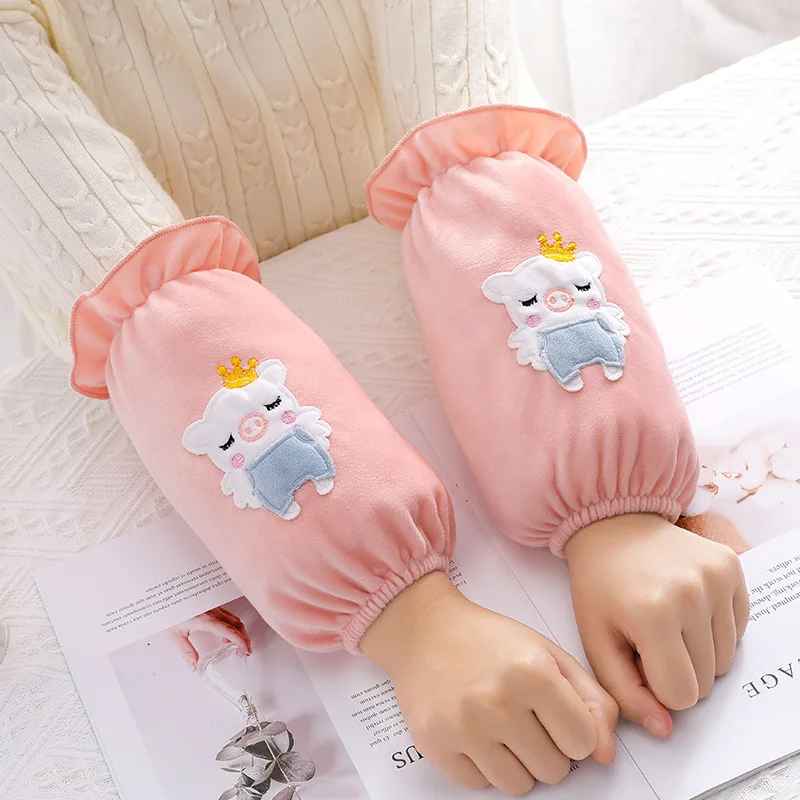 

Waterproof Apron Woman Students Cartoon Sleeve Autumn And Winter Korean Edition Lovely Flannelette Ladies Short Sleeves Women