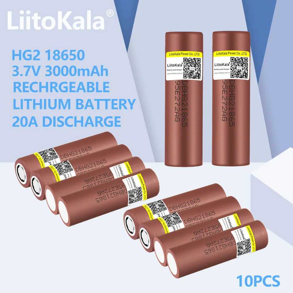 

10PCS Liitokala New Original HG2 18650 3000mAh battery 18650HG2 3.6V discharge 20A dedicated For hg2 Power Rechargeable battery