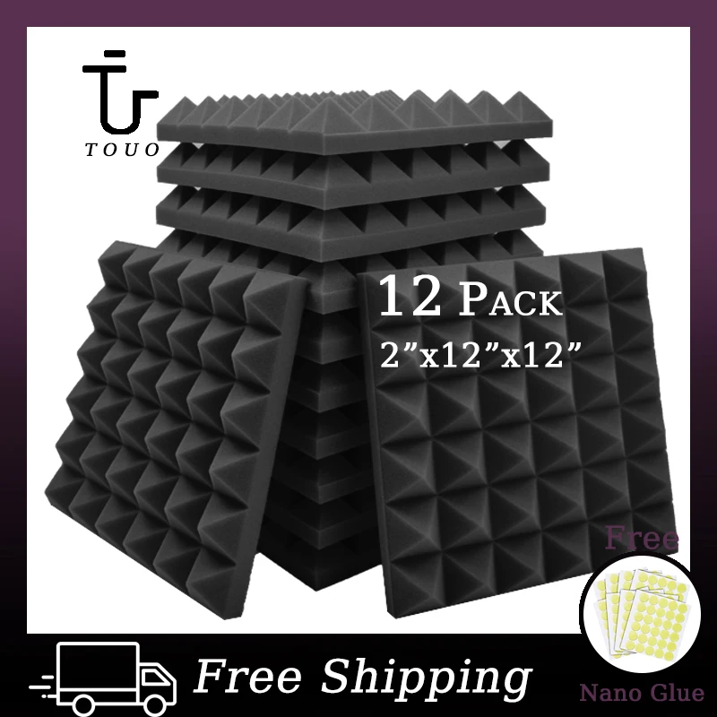 

TOUO Acoustic Foam 12 Pcs Studio Sound Absorbing Material Pyramid Sound Proof Foam Panels Door Wall Insulation Flame Retardant