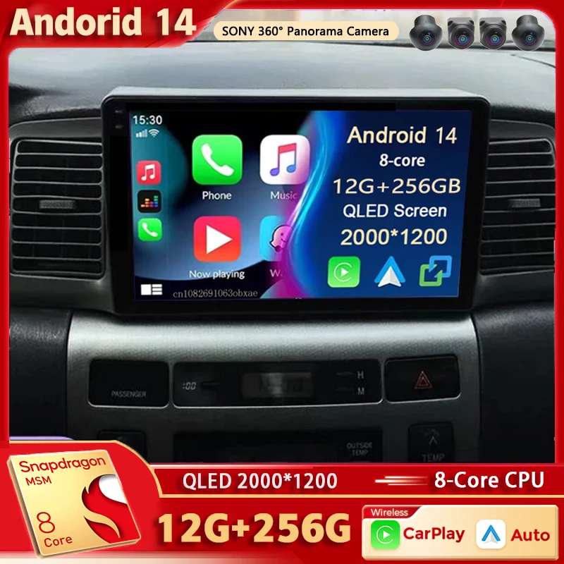 Android 14 2K QLED для Toyota Corolla E130 E120 2000-2004 BYD F3 автомобильное радио мультимедийный