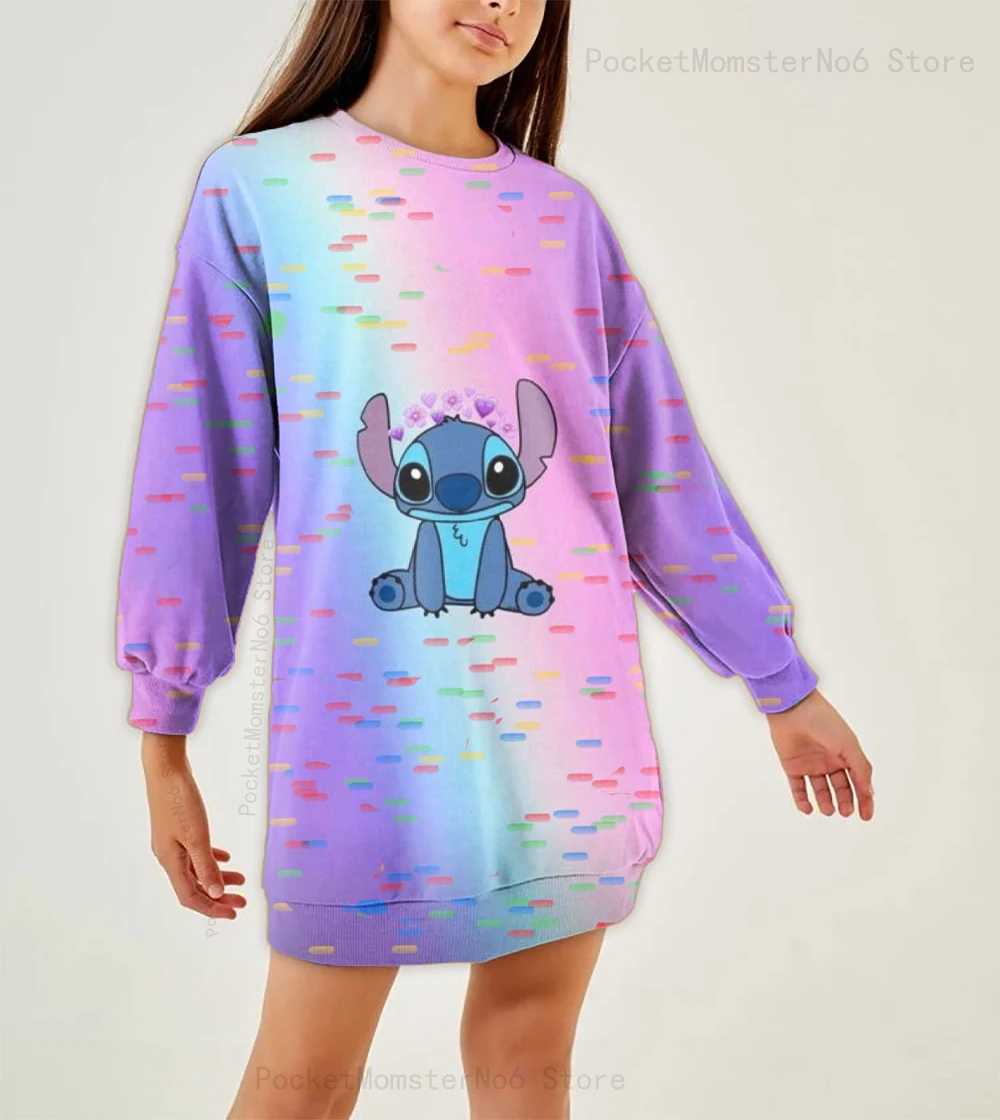 

Girls Spring and Autumn Disney Stitch Girls Sweatshirt Printed Mid-length Sweatshirt Casual Princess Birthday Party Evening Dres