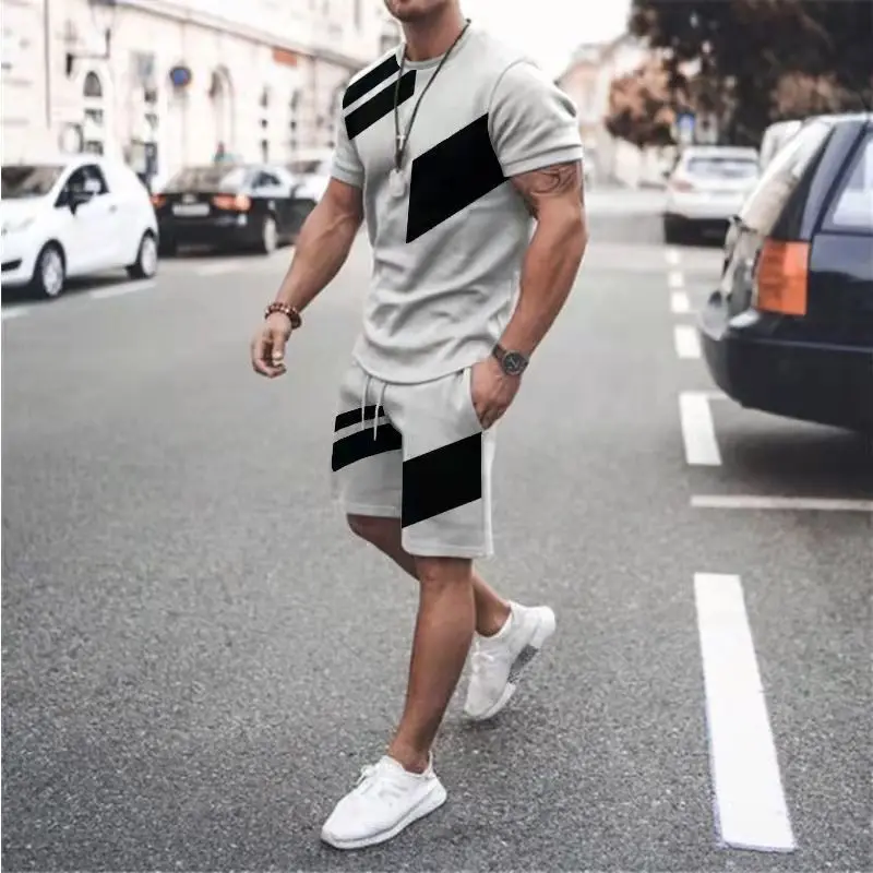 

Summer Men's Set 3D Printed Short Sleeve Sports Suit Oversized Stitching Tracksuit 2 Piece Set O-Neck Casual Jogging Set Man