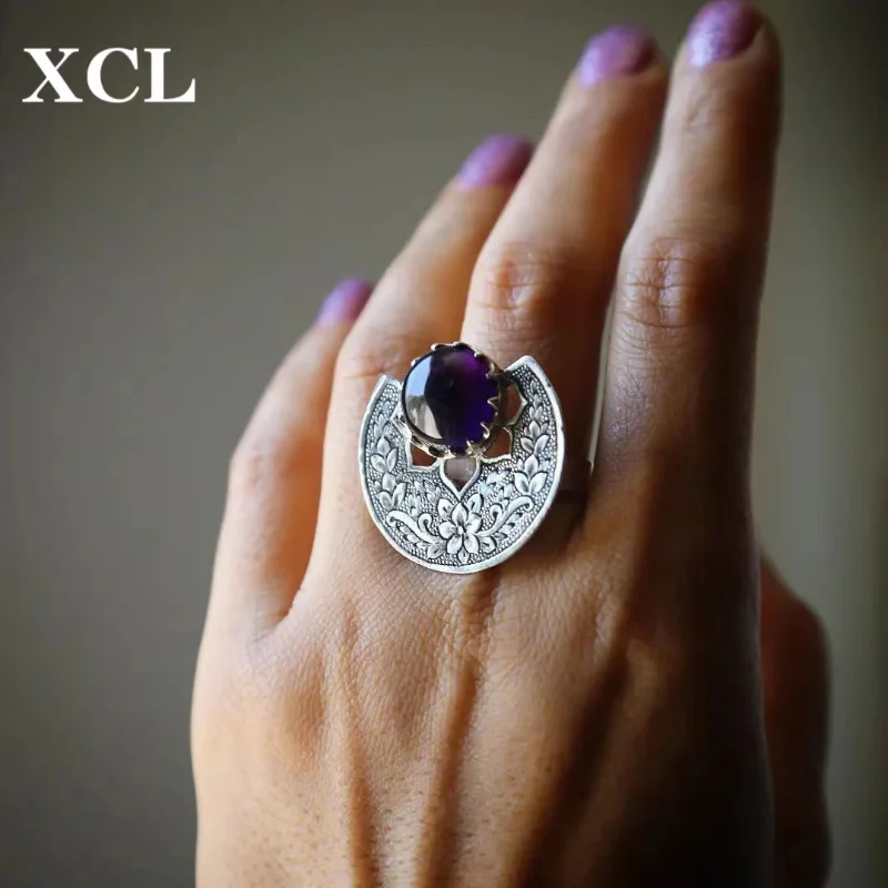 

Винтажное кольцо в этническом стиле XCL с фиолетовыми кристаллами, женское ювелирное изделие в богемном стиле, резная Женская бижутерия 2023 Y2k...