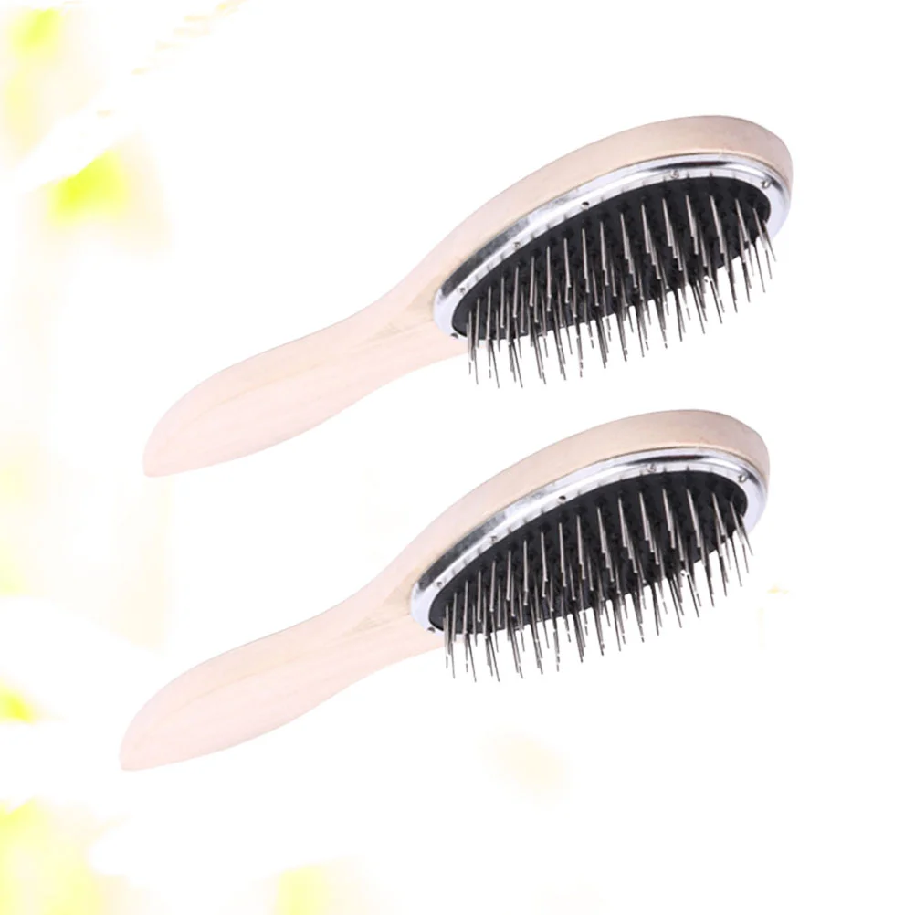 

Hair Brush Comb Steel Carehead Growth Improve Handle Wood Massaging Metal Bristlesstatic Anti Detangler Paddle Styling