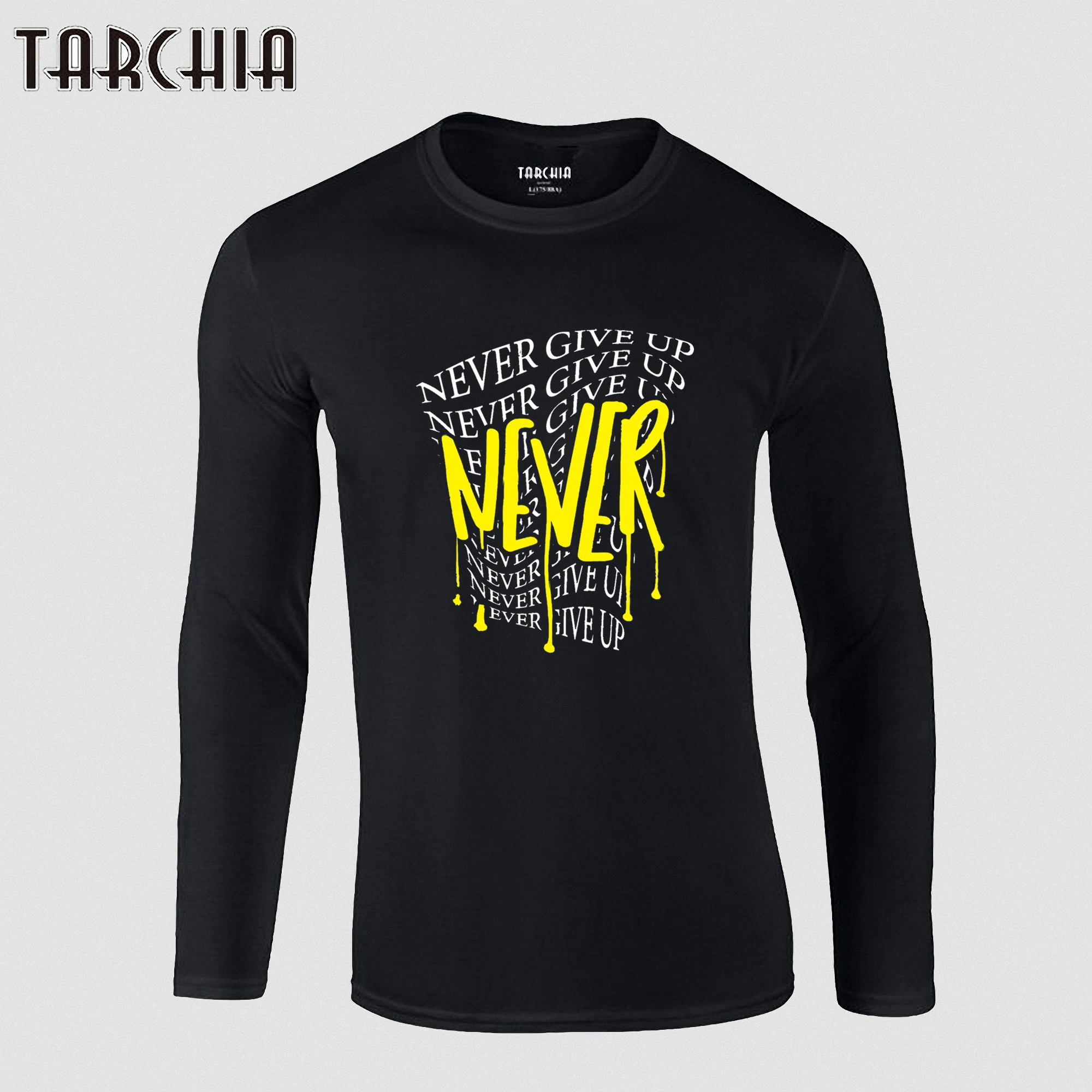 

TARCHIA T-Shirts 2023 Oversized New Long Sleeve Never Give Up 100% Cotton Camisetas Tee Top Mens Casual Graphic T Shirts