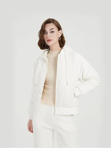 Пальто SuyaDream женское с капюшоном, 90% Пух белой утки, стеганая однотонная куртка-пуховик, Осень-зима 2024