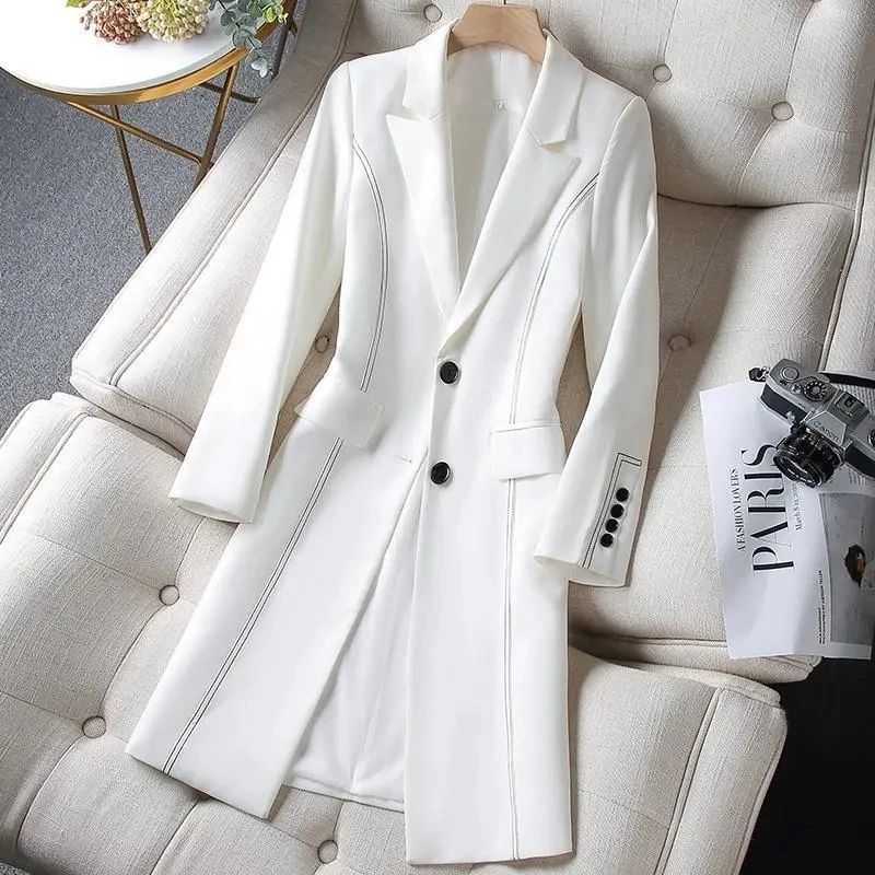 Vintage Loog White Windbreaker Suit Jacket 2023 New Autumn Women's Clothing Fat Sister Cover Belly Thin Blazer Khaki Black W10