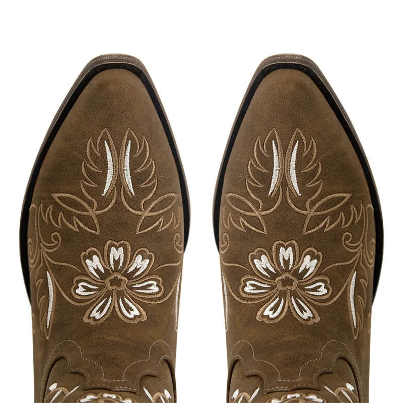 Onlymaker Женские ботинки в стиле вестерн с вышивкой до середины икры ботильоны на