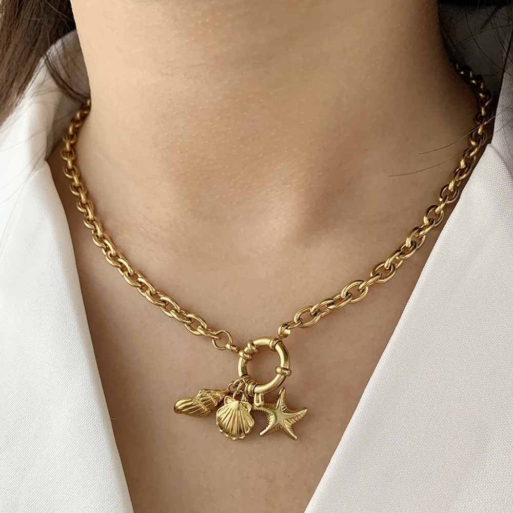Позолоченное женское колье из нержавеющей стали OT-цепочка DIY Ocean Series кулон в виде