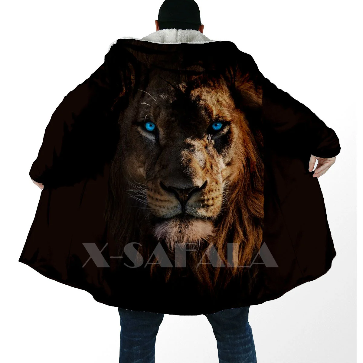 

Thick Warm Hooded Cloak for Men The King White Tiger Skin Overcoat Coat 3D Print Windproof Fleece Cape Robe Hooded Blanket-2