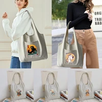 foldable shopping bag reusable handbag shopper bag casual ladies canvas large capacity japan cat print shoulder tote bag