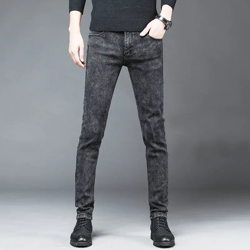 Men's Jeans Korean Style Slim Pencil Pants Men's Elastic Trousers Spring Summer Men's Grey Pants Street Fashion