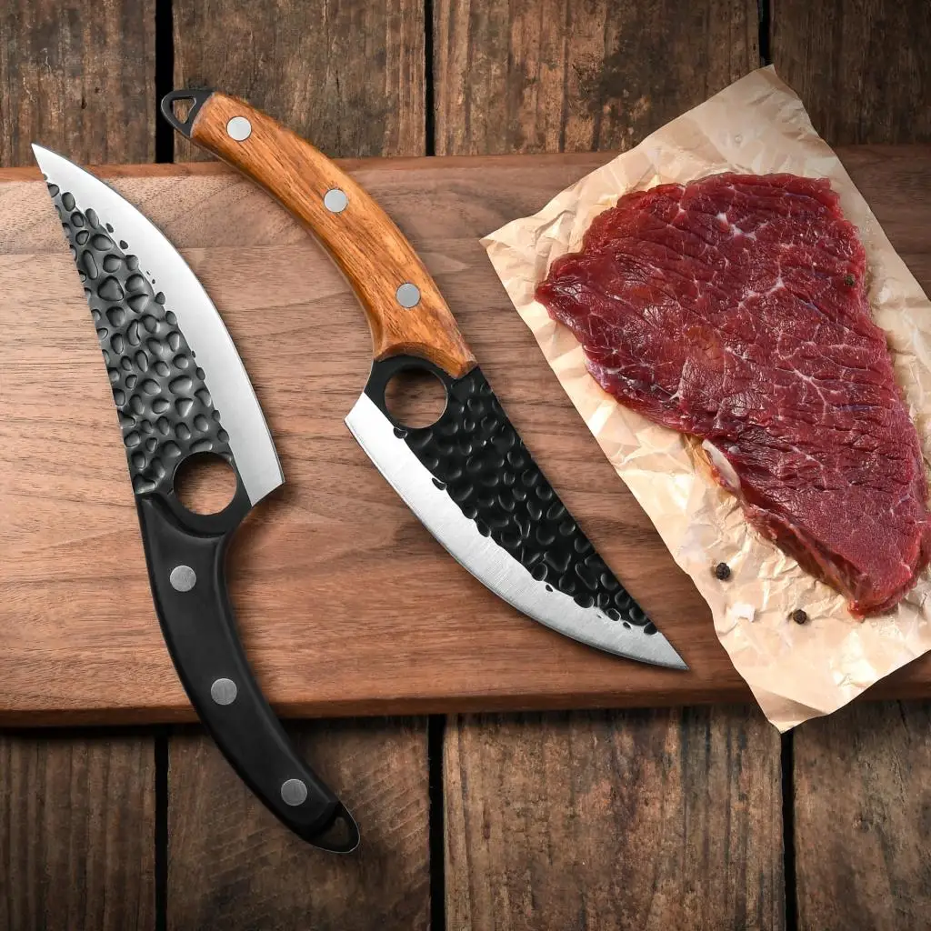 

5.5" Meat Cleaver Hunting Knife Stainless Steel Handmade Full Tang Kitchen Knives Curved Rosewood Handle ButcherFishing Knife