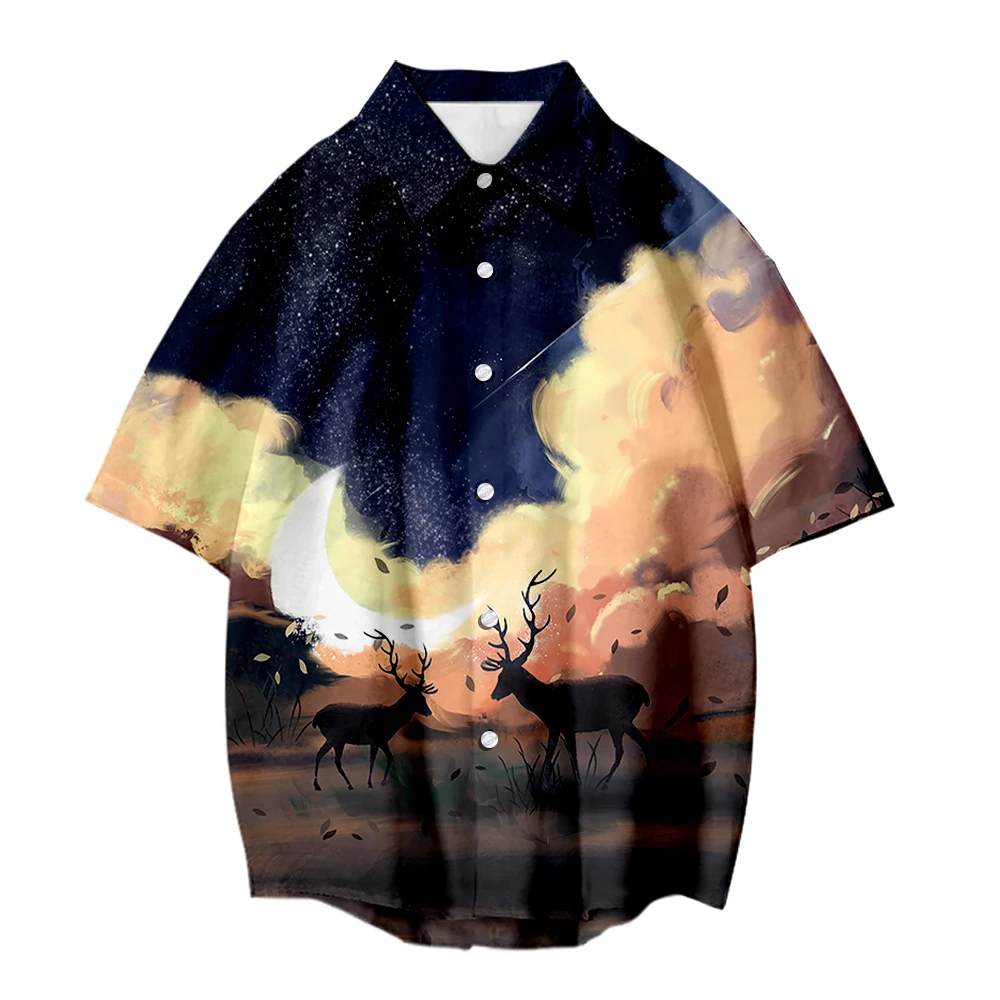 

Hight Quality Camisa Masculina Shirt For Man Style Short-Sleeved Casual Plus Size camisas de hombre With Elk print