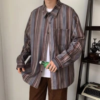 autumn cotton long sleeve shirts mens fashion retro striped shirts mens japanese streetwear loose casual shirts men m 2xl